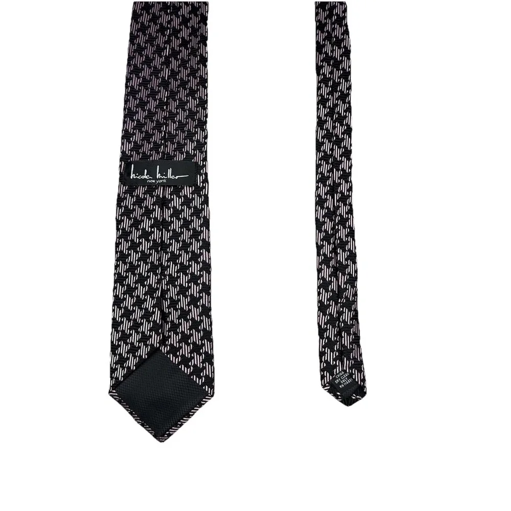 Nicole Miller Tie Men's 100% Silk Black Pink Geometric Abstract Necktie Classic
